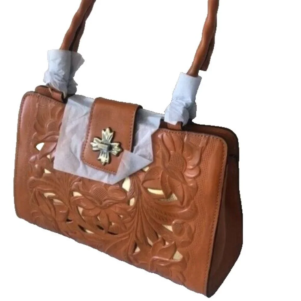 Patricia Nash Handbag Cut Out Rosina Artisan Sun Yellow Leather Shoulder Purse